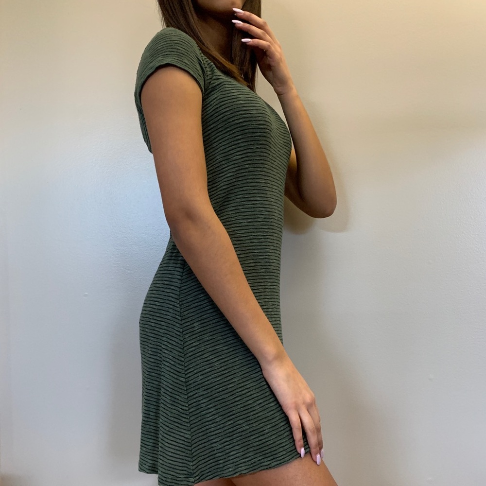 Green and black striped dress